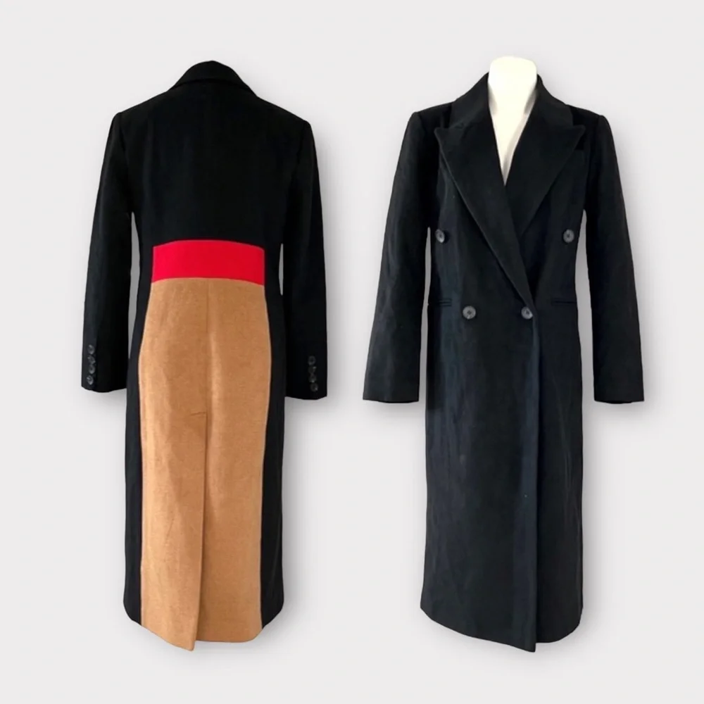 NEW Avec Les Filles ColorBlock Trench Coat, Black Red Camel Size S Retail ~ $500 - Picture 3 of 17